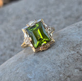 10k gold vintage emerald cut peridot ring