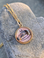 14k gold Victorian hand painted horse Essex crystal necklace pendant lavaliere
