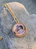 14k gold Victorian hand painted horse Essex crystal necklace pendant lavaliere