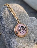 14k gold Victorian hand painted horse Essex crystal necklace pendant lavaliere