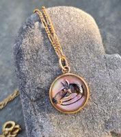 14k gold Victorian hand painted horse Essex crystal necklace pendant lavaliere