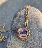 14k gold Victorian hand painted horse Essex crystal necklace pendant lavaliere