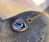 14k gold Victorian hand painted horse Essex crystal necklace pendant lavaliere