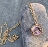 14k gold Victorian hand painted horse Essex crystal necklace pendant lavaliere