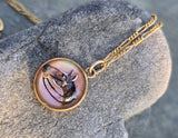 14k gold Victorian hand painted horse Essex crystal necklace pendant lavaliere