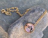 14k gold Victorian hand painted horse Essex crystal necklace pendant lavaliere