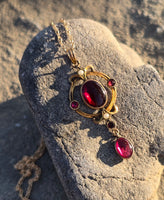 10k gold Victorian foe ruby and pearl necklace pendant lavaliere