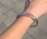14k gold - platinum top two tone diamond Deco filigree antique bracelet bangle