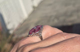 14k white gold created ruby, enamel and diamond filigree estate vintage ring