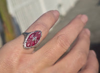 14k white gold created ruby, enamel and diamond filigree estate vintage ring