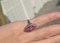 14k white gold created ruby, enamel and diamond filigree estate vintage ring