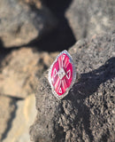 14k white gold created ruby, enamel and diamond filigree estate vintage ring