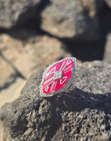 14k white gold created ruby, enamel and diamond filigree estate vintage ring
