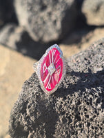 14k white gold created ruby, enamel and diamond filigree estate vintage ring