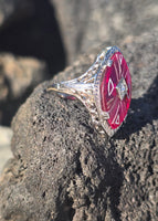 14k white gold created ruby, enamel and diamond filigree estate vintage ring
