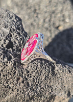 14k white gold created ruby, enamel and diamond filigree estate vintage ring