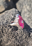 14k white gold created ruby, enamel and diamond filigree estate vintage ring