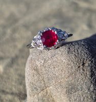Platinum Art Deco antique ruby and diamond ring