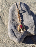 10k gold Victorian garnet, foe ruby, and pearl necklace pendant lavaliere