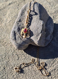 10k gold Victorian garnet, foe ruby, and pearl necklace pendant lavaliere