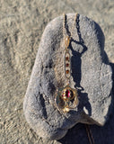 10k gold Victorian garnet, foe ruby, and pearl necklace pendant lavaliere