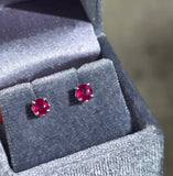 14k white gold Ruby scroll studs