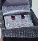 14k white gold Ruby scroll studs