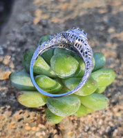 18K white gold green sapphire c.1920's filigree ring