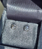 14k white gold old European cut diamond studs earrings .90ct tw