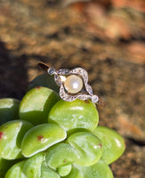 platinum  and 18ct gold two tone pearl and diamond Edwardian ring band