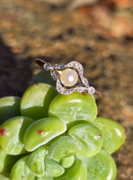 platinum  and 18ct gold two tone pearl and diamond Edwardian ring band