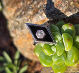 14k white gold filigree Deco diamond and black onyx ring