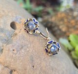 14k gold antique rose cut zircon and enamel antique estate earrings