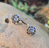 14k gold antique rose cut zircon and enamel antique estate earrings