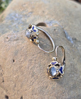 14k gold antique rose cut zircon and enamel antique estate earrings