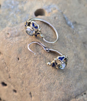 14k gold antique rose cut zircon and enamel antique estate earrings