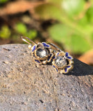 14k gold antique rose cut zircon and enamel antique estate earrings