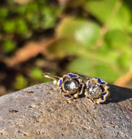 14k gold antique rose cut zircon and enamel antique estate earrings