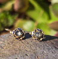 14k gold antique rose cut zircon and enamel antique estate earrings