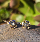 14k gold antique rose cut zircon and enamel antique estate earrings