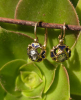 14k gold antique rose cut zircon and enamel antique estate earrings