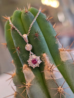 Platinum and 14k white gold pink diamond estate flower pendant necklace