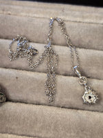 Platinum and 14k white gold pink diamond estate flower pendant necklace