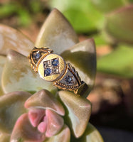 15ct gold estate rose cut diamonds and sapphire band ring - hallmarked Birmingham 1906