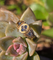 15ct gold estate rose cut diamonds and sapphire band ring - hallmarked Birmingham 1906