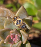 15ct gold estate rose cut diamonds and sapphire band ring - hallmarked Birmingham 1906