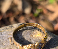 15ct gold estate rose cut diamonds and sapphire band ring - hallmarked Birmingham 1906