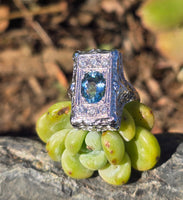 14k white gold c.1920's filigree diamond and aquamarine ring