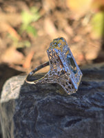 14k white gold c.1920's filigree diamond and aquamarine ring