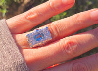 14k white gold c.1920's filigree diamond and aquamarine ring